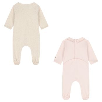 Baby Girls Beige & Pink Boke Flower Babygrows ( 2 Pack ) 