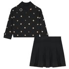 Girls Black & Beige Polka Dot Skirt Set, 1, hi-res