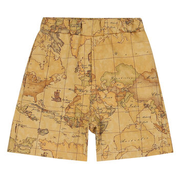 Boys Beige Geo Map Shorts
