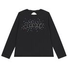 Girls Black Sequin Long Sleeve Top, 1, hi-res