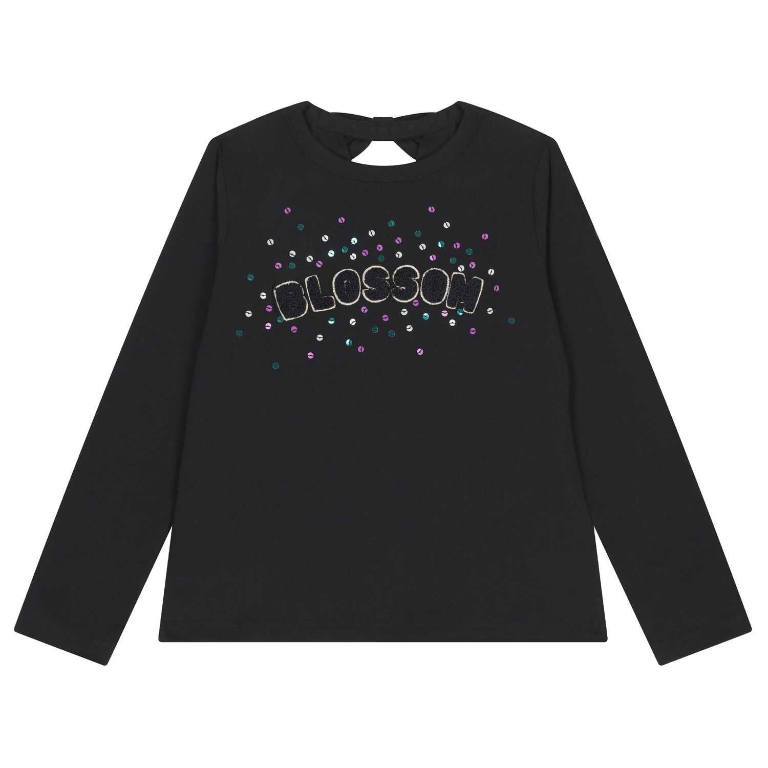 Girls Black Sequin Long Sleeve Top, 1, hi-res
