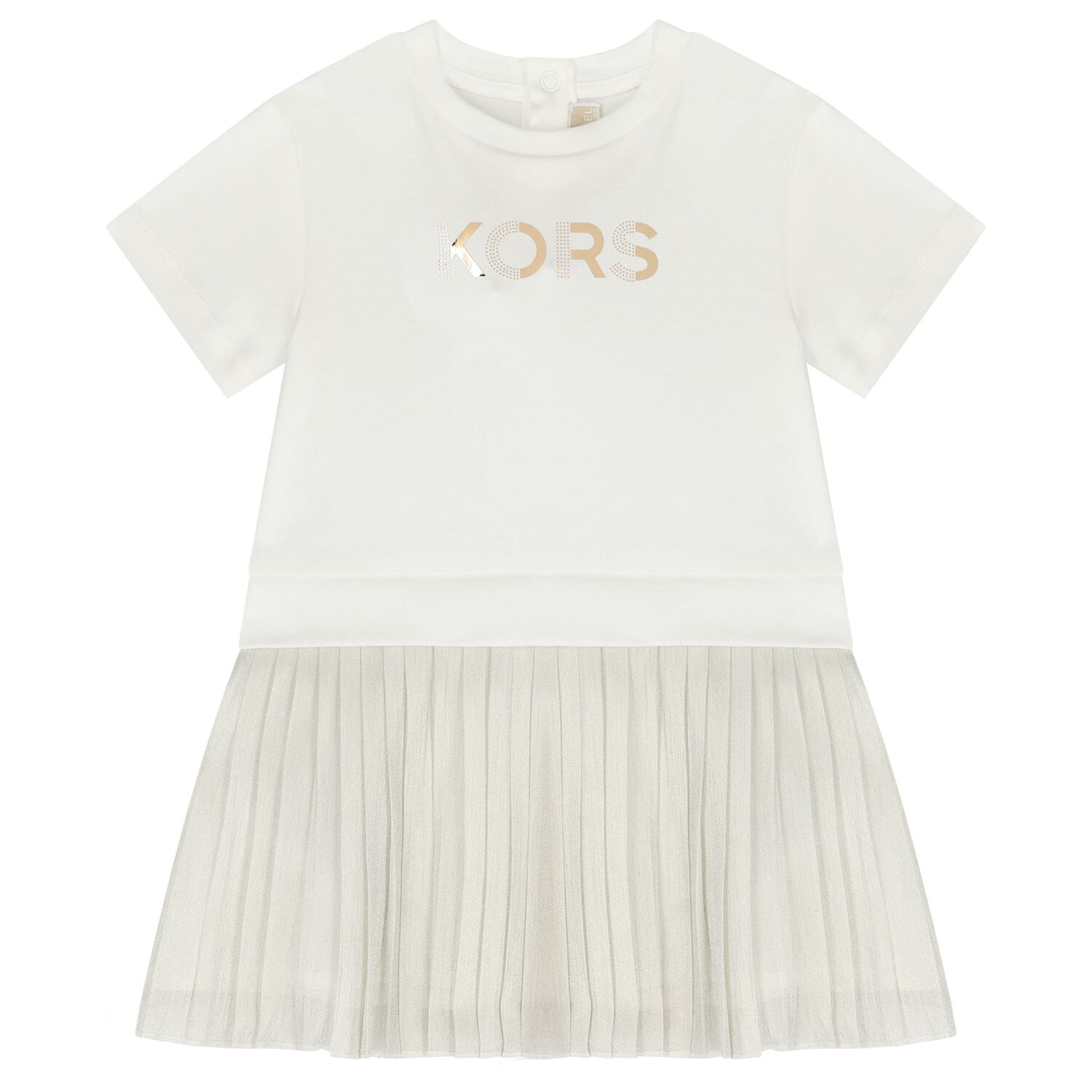 Younger Girls White & Ivory Logo Dress, 1, hi-res