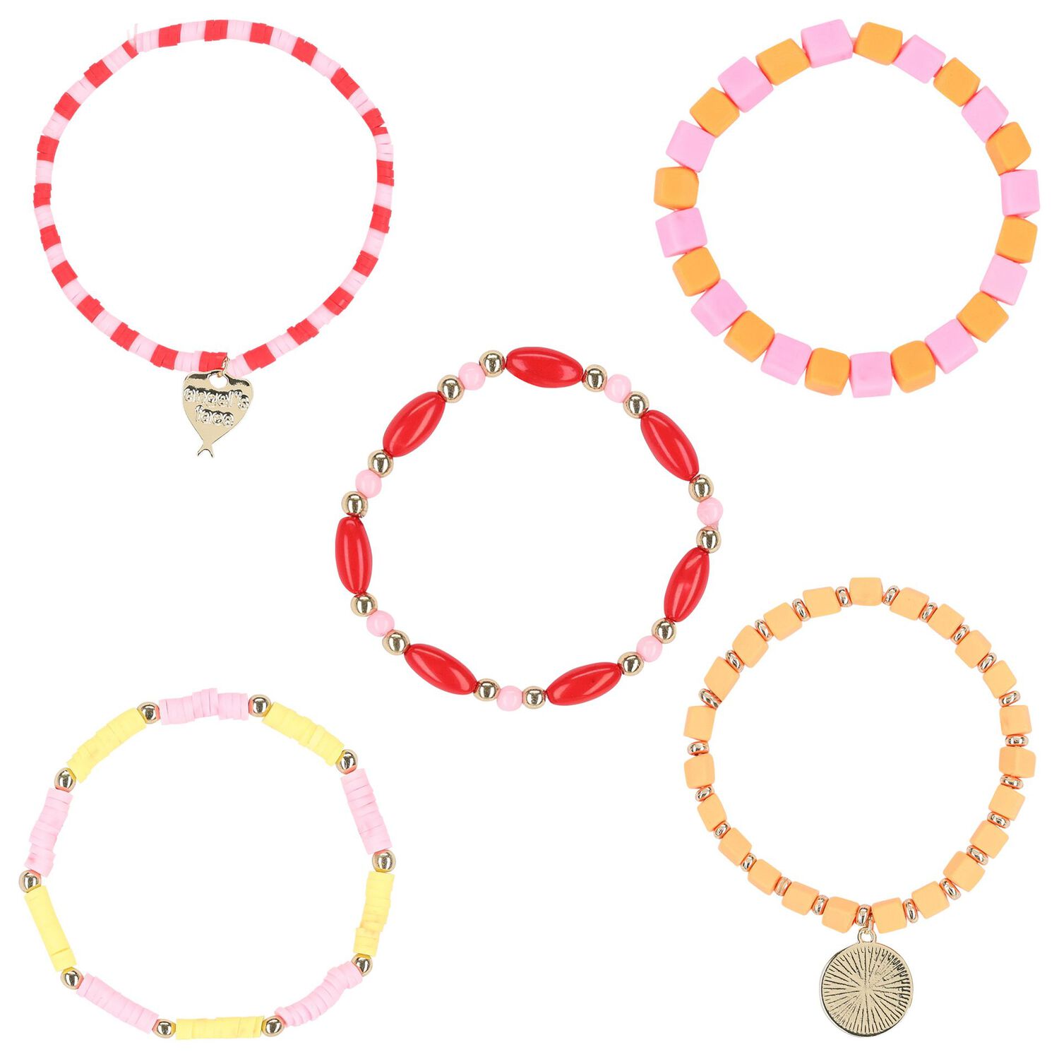 Girls Pink, Orange & Red Bracelets ( 5-Pack ), 1, hi-res