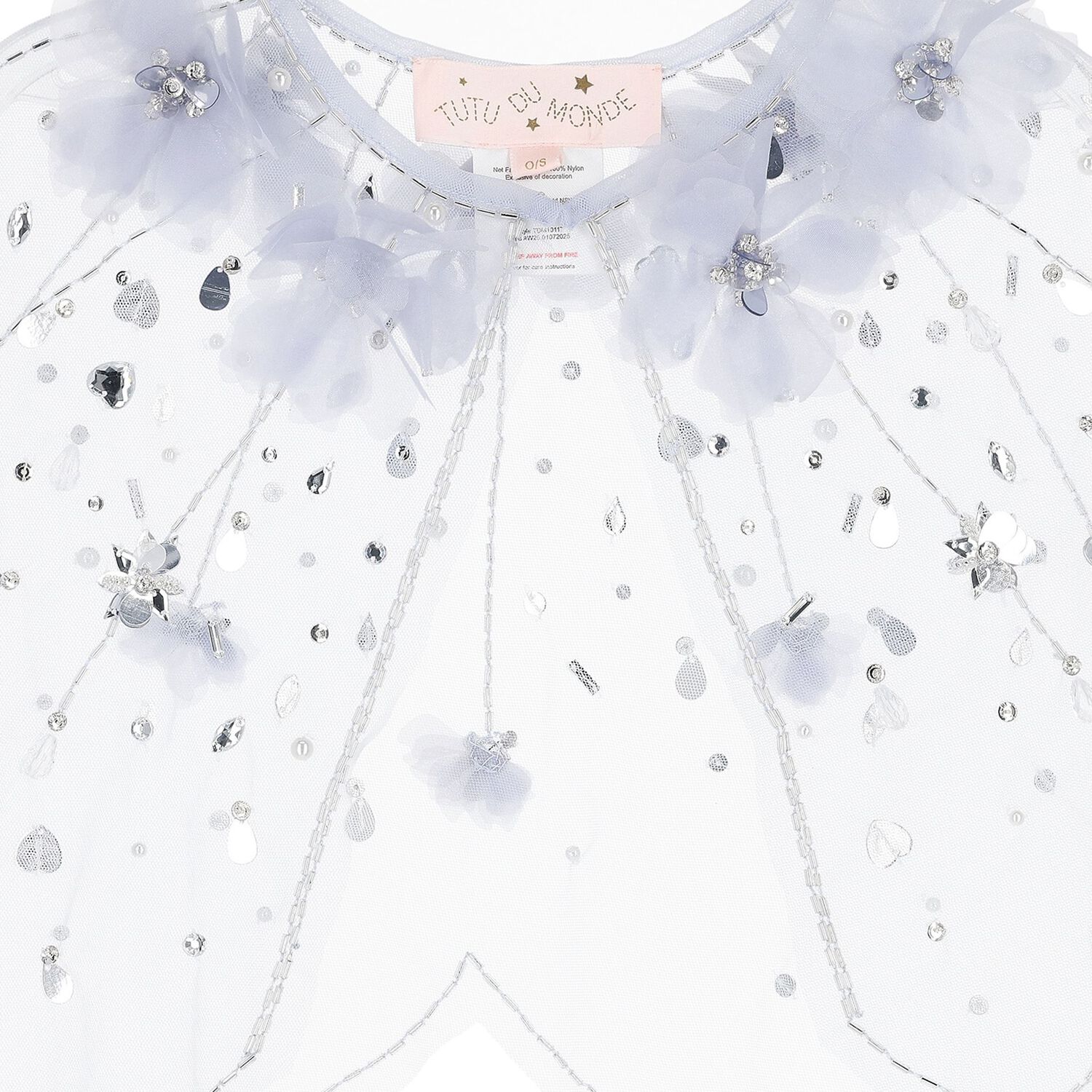 Girls Blue Embellished Flower Cape, 1, hi-res