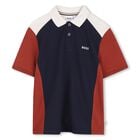 Boys Navy Blue, Orange & Ivory Logo Polo Shirt, 3, hi-res