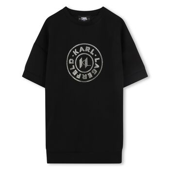 Girls Black Embellished Logo Dress