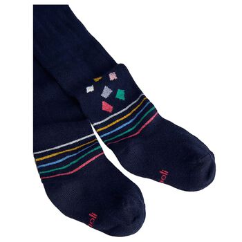 Girls Navy Blue Striped Tights