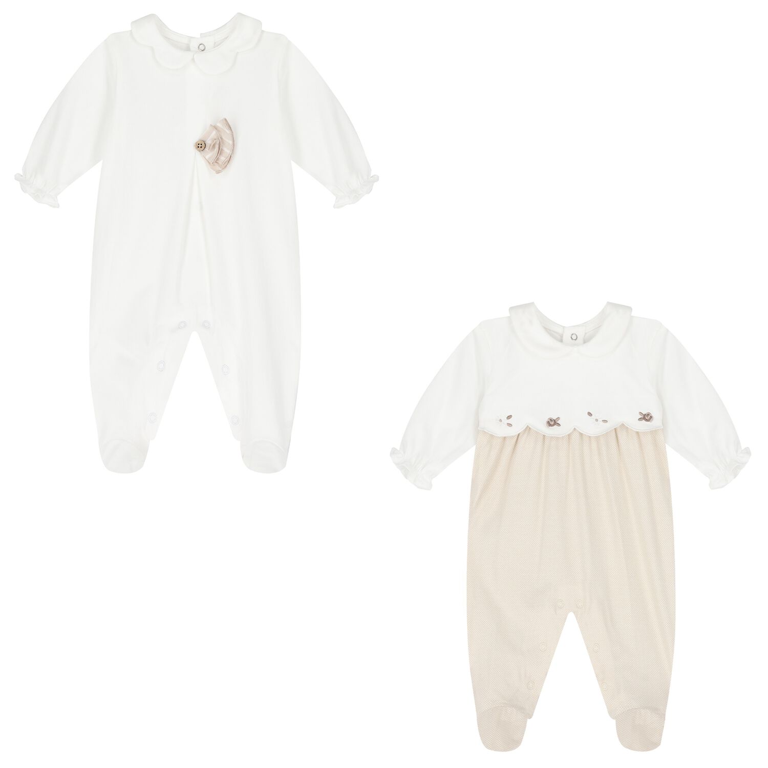 Baby Girls White & Beige Babygrows ( 2-Pack ), 3, hi-res image number null
