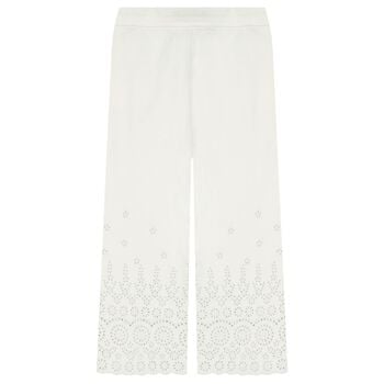 Girls Ivory Logo Broderie Anglaise Trousers