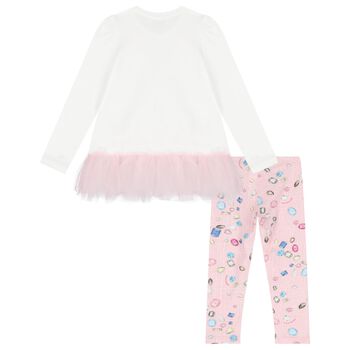 Girls Pink & Ivory Jewel Leggings Set