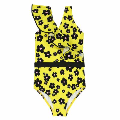 Girls Yellow Printed Swimsuit