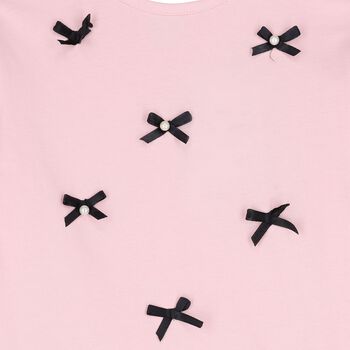 Girls Pink Bow Long Sleeve Top