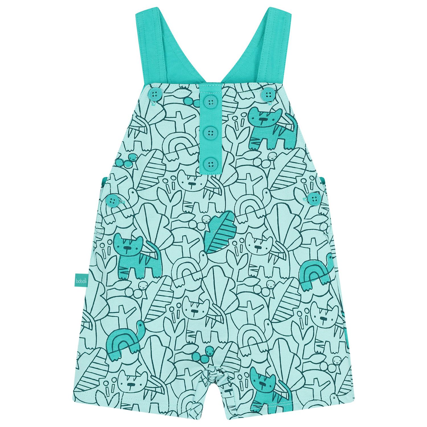 Baby Boys White & Green Dungaree Set , 1, hi-res