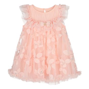 Baby Girls Pink Appliqued Tulle Dress