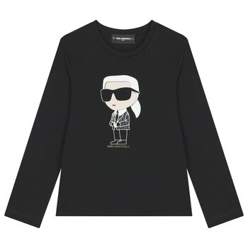 Girls Black Ikonik Karl Long Sleeve Top