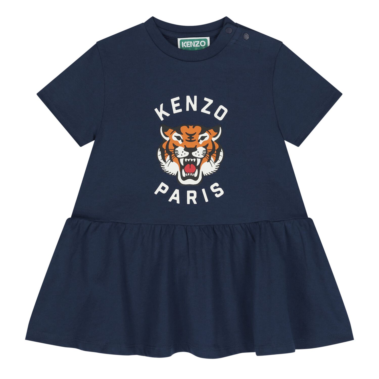 Younger Girls Navy Blue Tiger Logo Dress, 1, hi-res