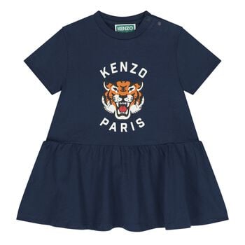 Younger Girls Navy Blue Tiger Logo Dress