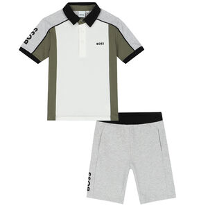 Boys White & Grey Logo Shorts Set