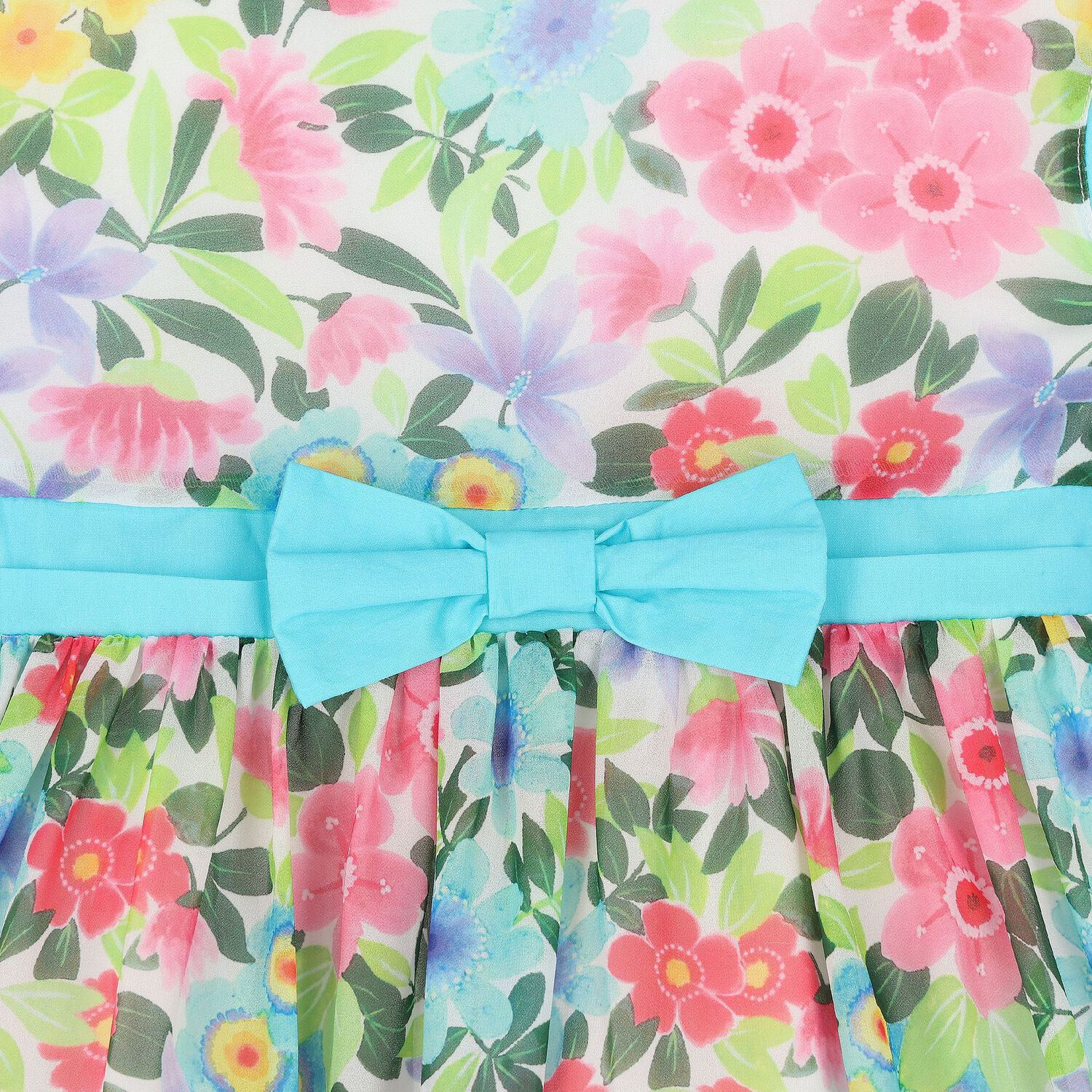 Girls White & Blue Floral Chiffon Dress, 1, hi-res image number null