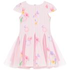 Girls Pink Striped Floral Dress, 1, hi-res