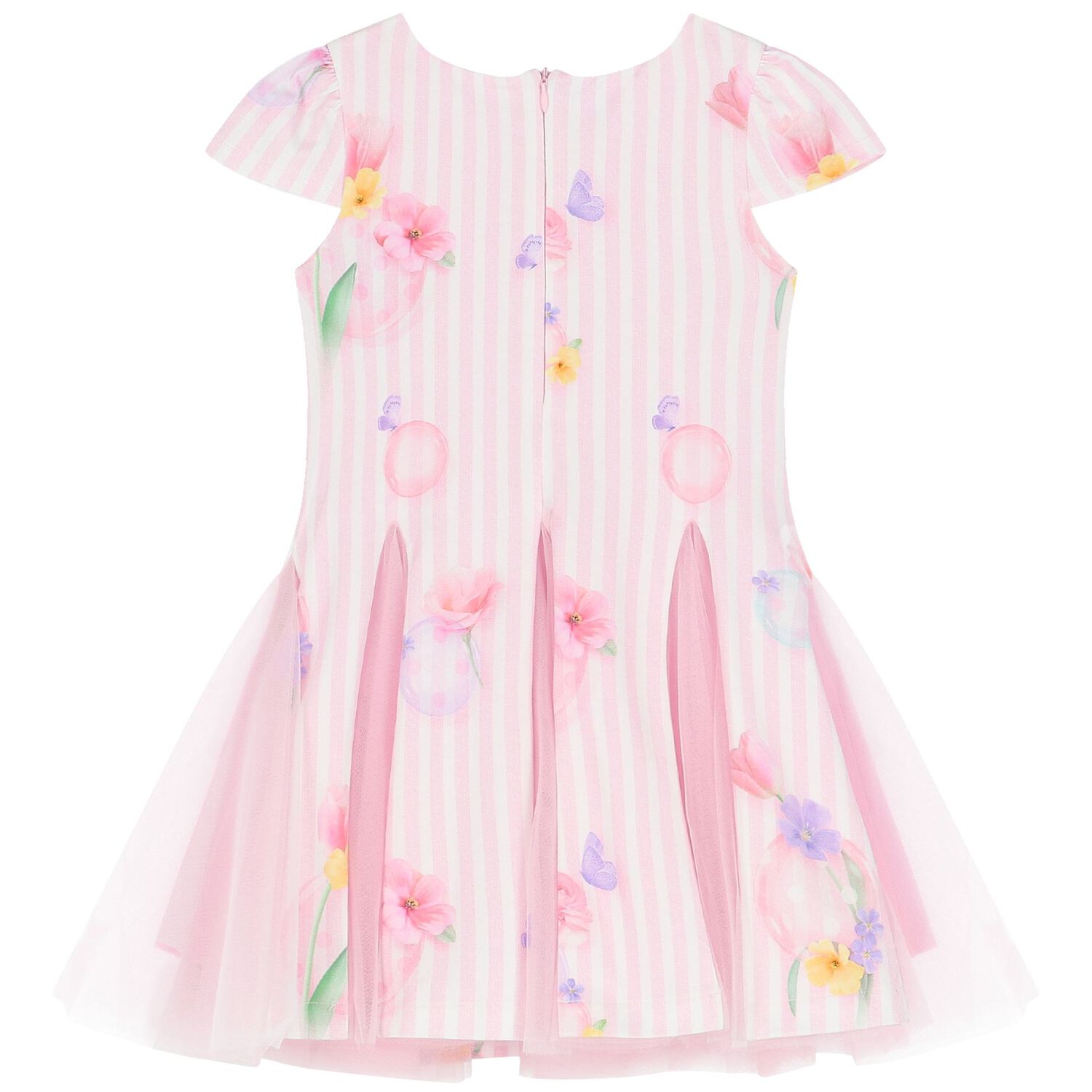Girls Pink Striped Floral Dress, 1, hi-res image number null