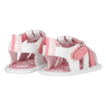 Baby Girls White & Pink Logo Sandals