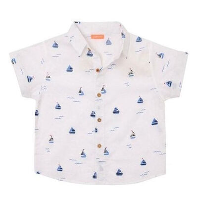 Baby Boys White Little Boats Short Sleeve Shirt