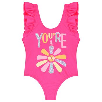 Girls Pink Sequins Swimsuit