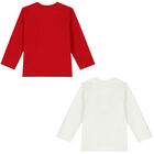 Younger Boys White & Red Long Sleeve Top ( 2-Pack ), 1, hi-res
