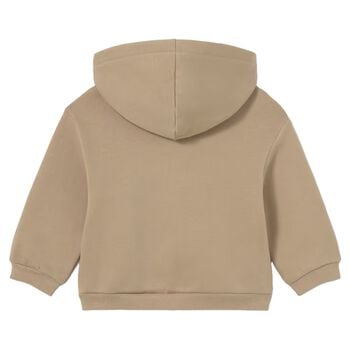 Younger Boys Beige Tiger Hooded Zip Up Top