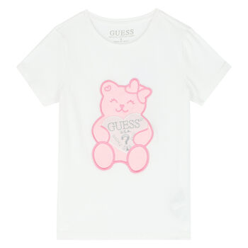 Younger Girls White Teddy Logo T-Shirt