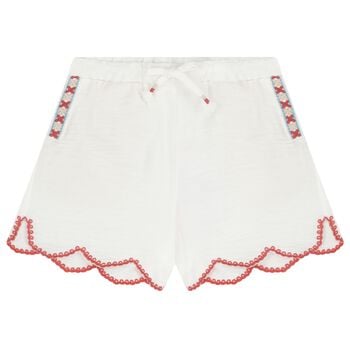 Girls Ivory Scalloped Hem Shorts