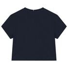 Girls Navy Blue Rhinestone Logo T-Shirt, 1, hi-res