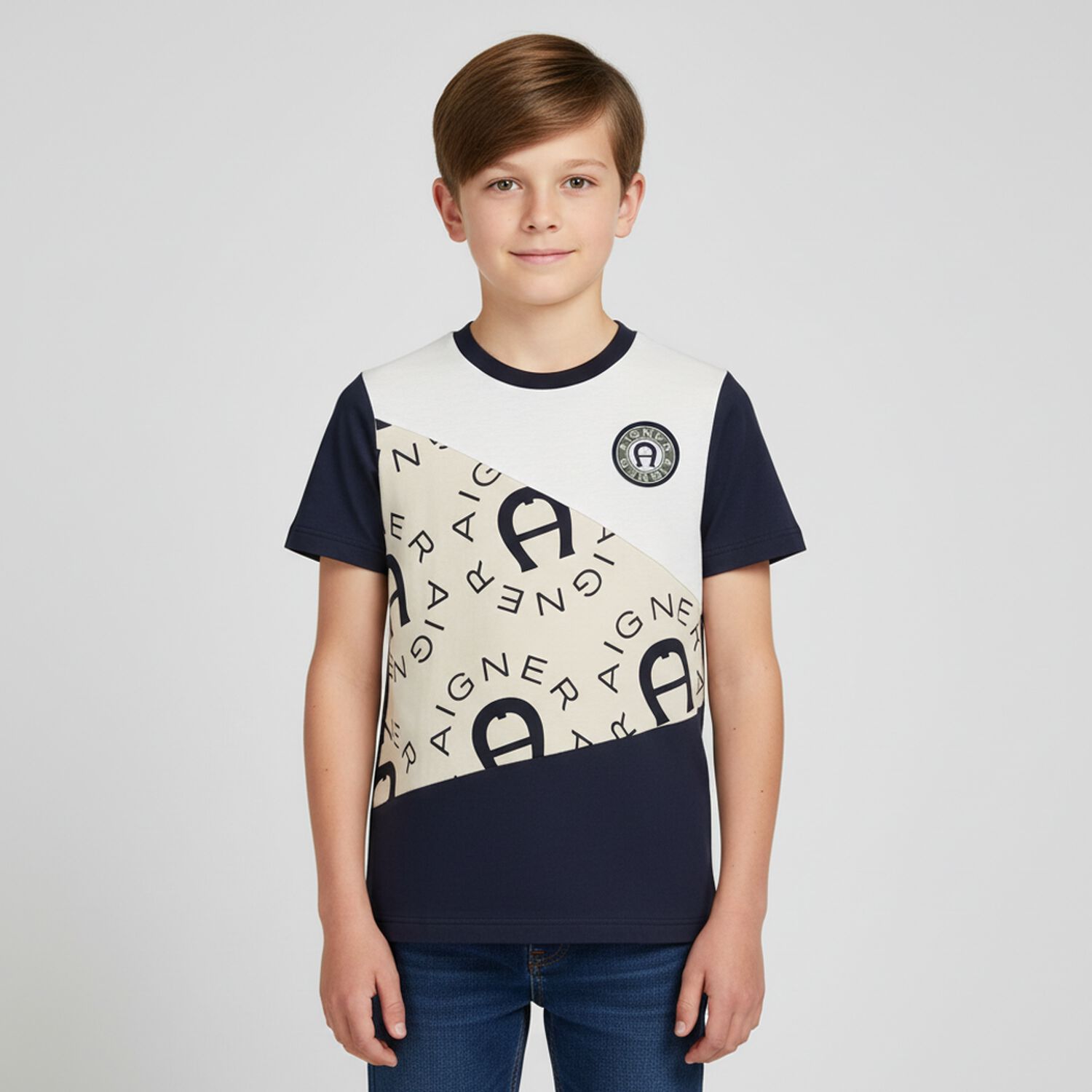 Boys Navy Blue & White Logo T-Shirt, 1, hi-res image number null