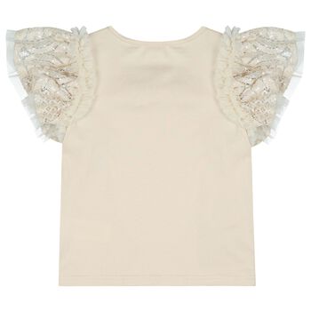 Girls Beige Sequin Lace Bow Coleen Top