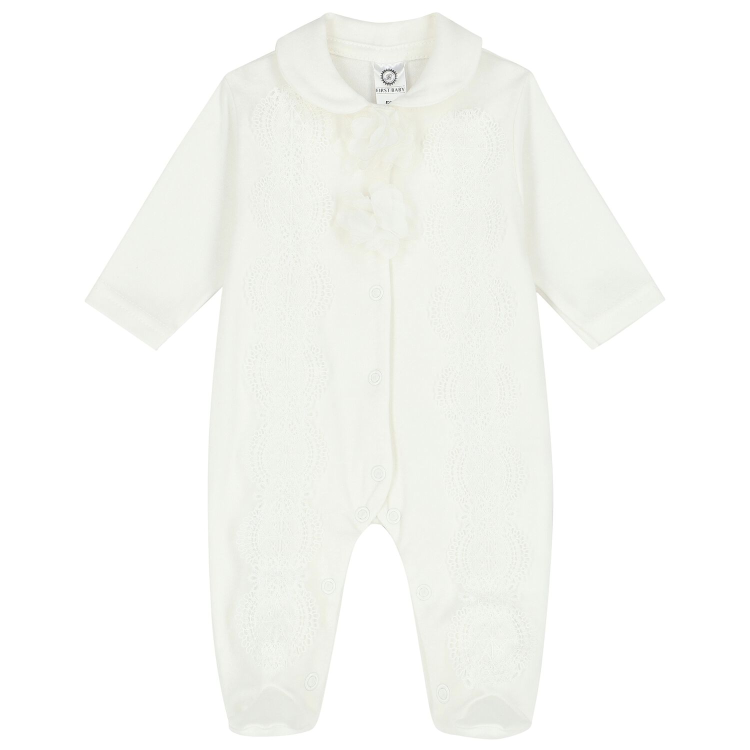 Baby Girls Ivory Lace & Flower Babygrow, 1, hi-res image number null