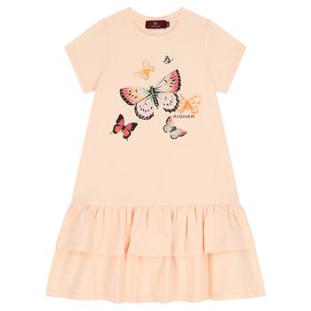 Girls Pink Butterflies Logo Dress