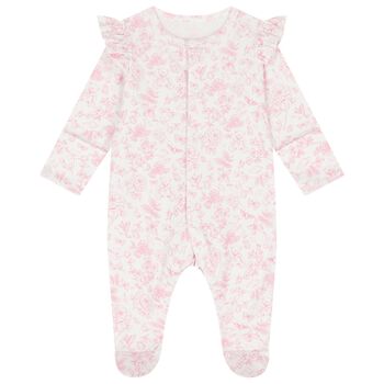 Baby Girls White & Pink Floral Babygrow