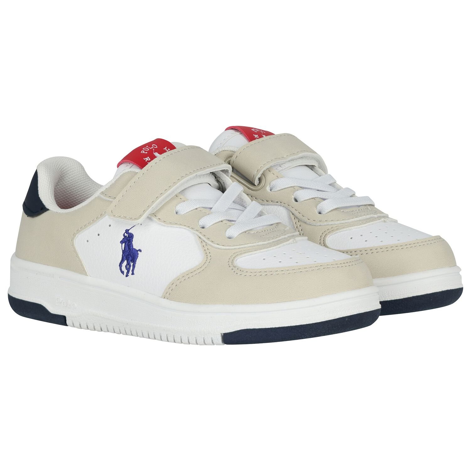 Boys White & Beige Logo Trainers, 1, hi-res