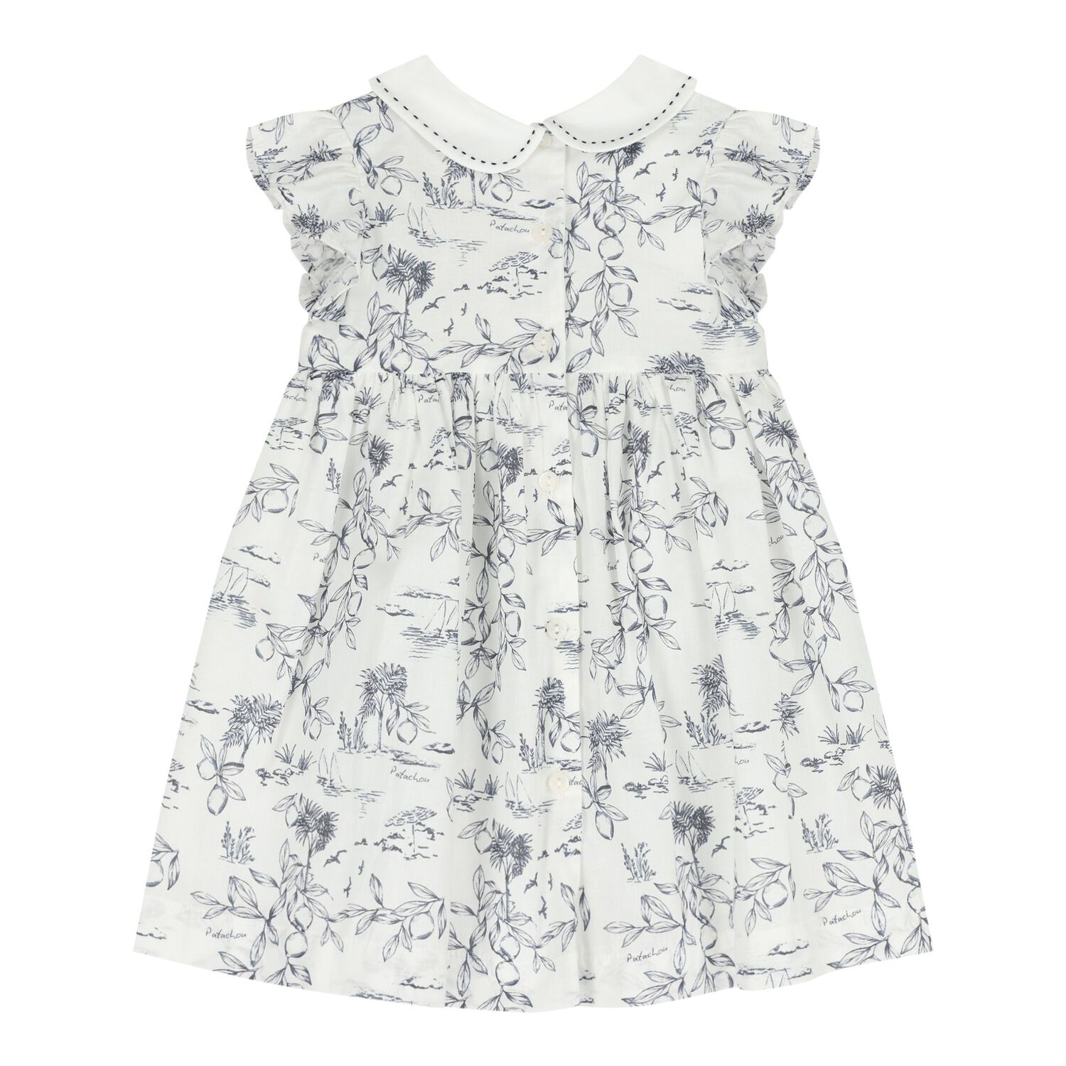 Baby Girls White & Navy Blue Smocked Dress, 1, hi-res