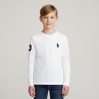 Boys White Logo Long Sleeve Top, 1, hi-res