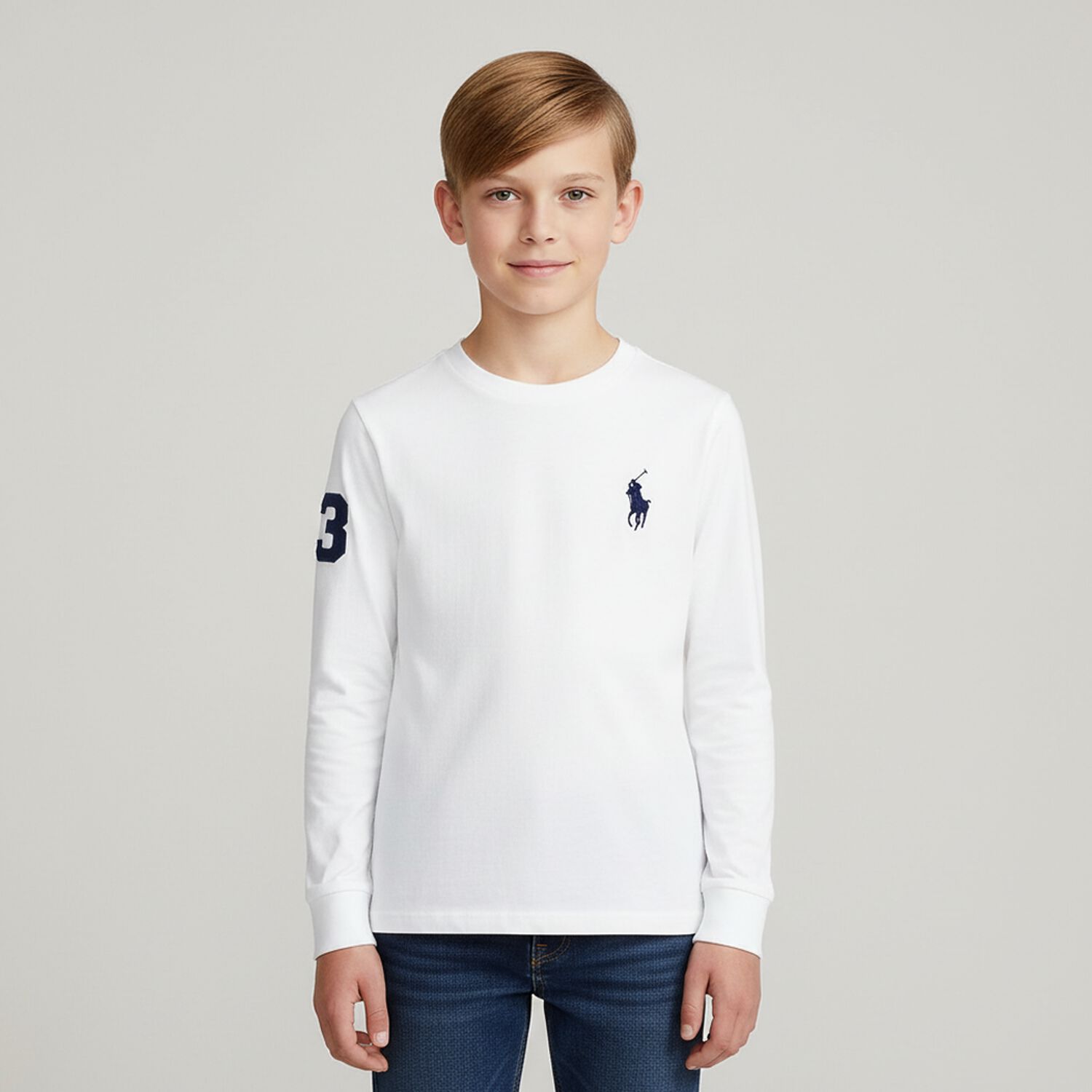 Boys White Logo Long Sleeve Top, 1, hi-res image number null