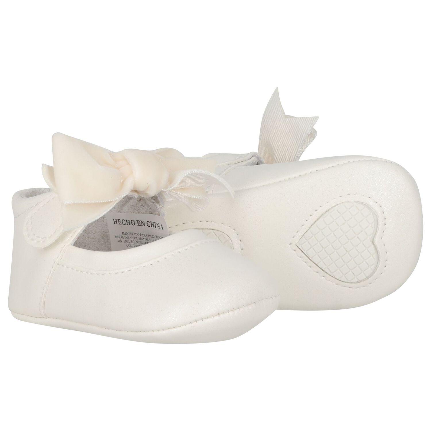 Baby Girls Ivory Bow Leather Pre Walker Shoes, 1, hi-res