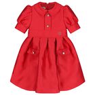 Bany Girls Red Satin Jacquard Logo Dress, 1, hi-res