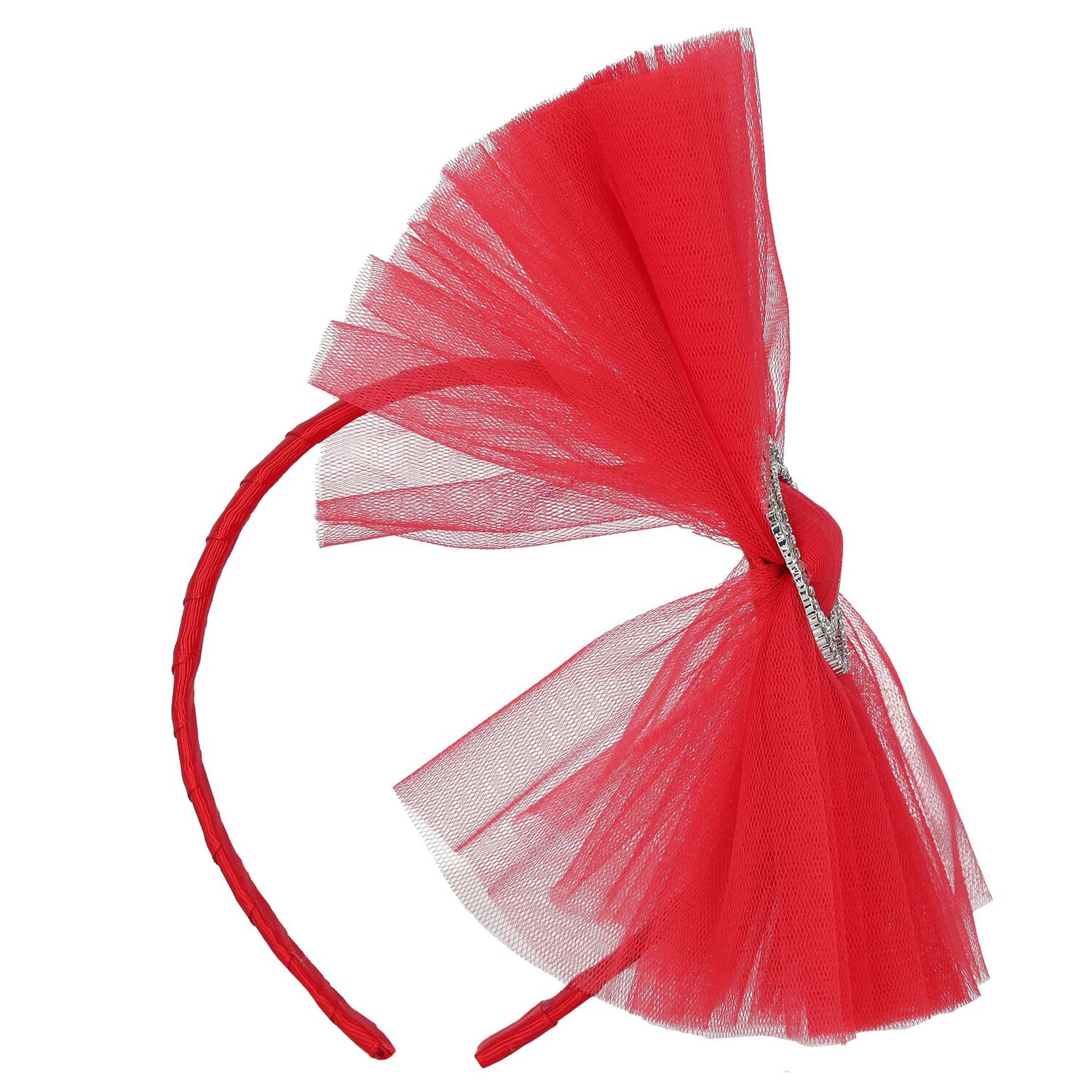 Girls Red Tulle Bow Headband, 1, hi-res image number null