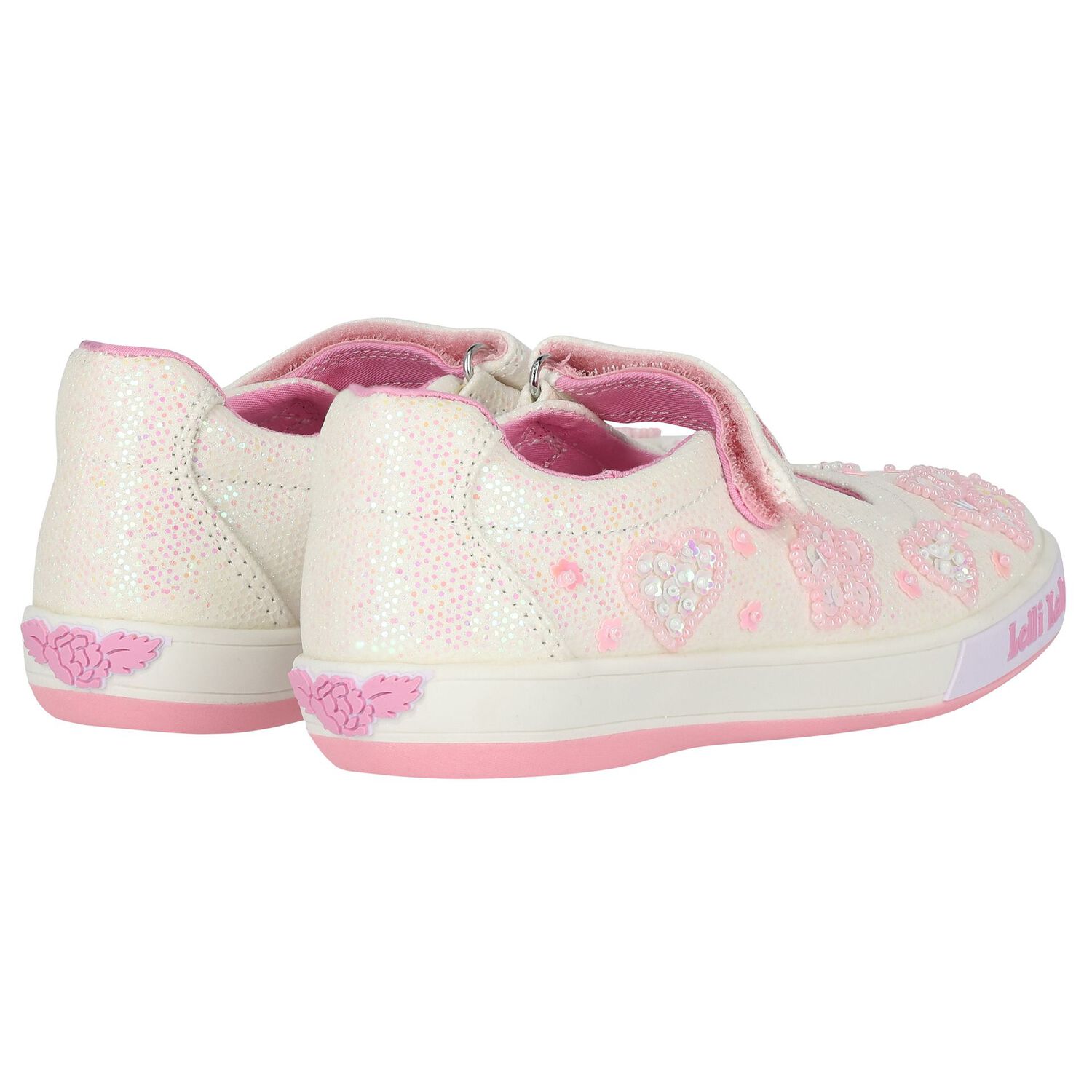 Girls White Logo Beaded Hearts Shoes, 1, hi-res image number null