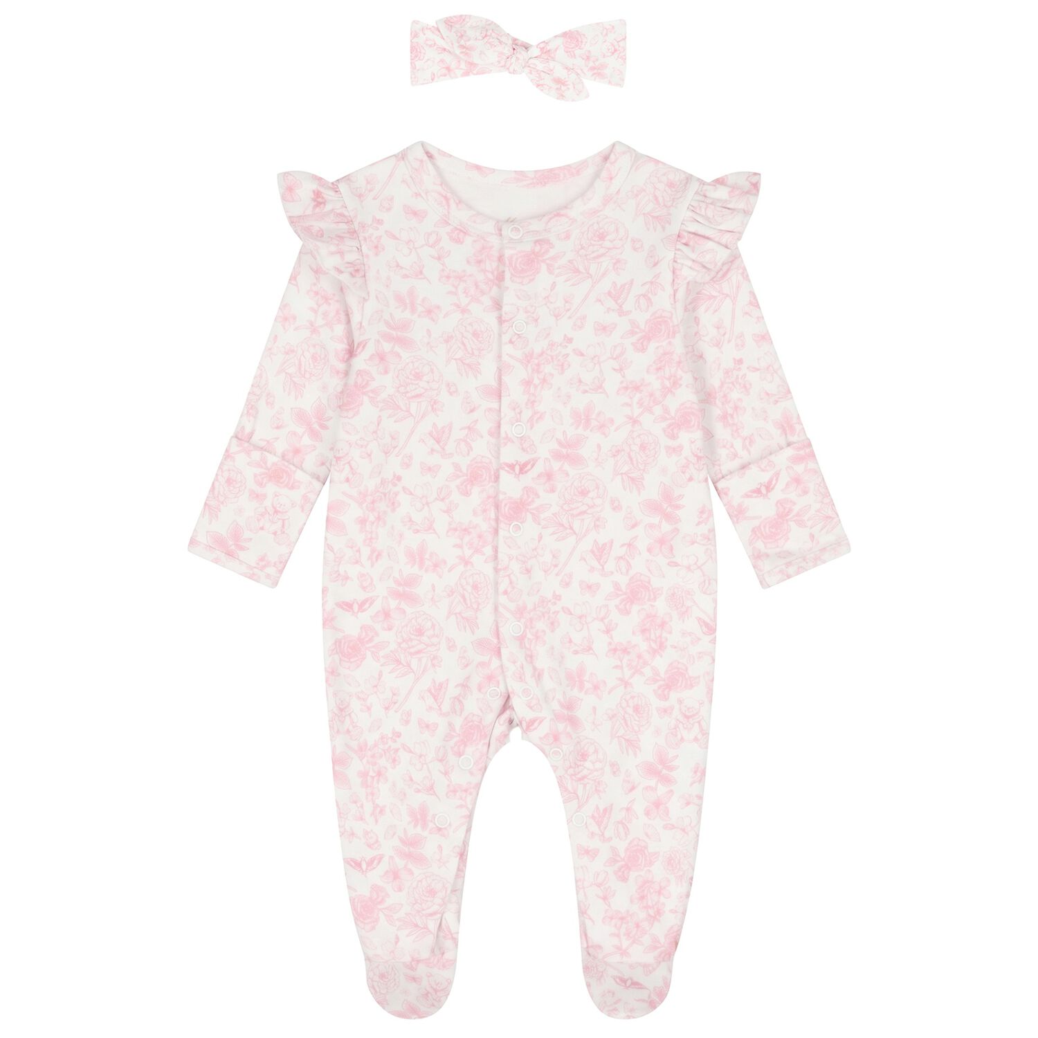 Baby Girls White & Pink Floral Babygrow Gift Set, 1, hi-res