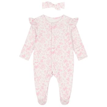 Baby Girls White & Pink Floral Babygrow Gift Set