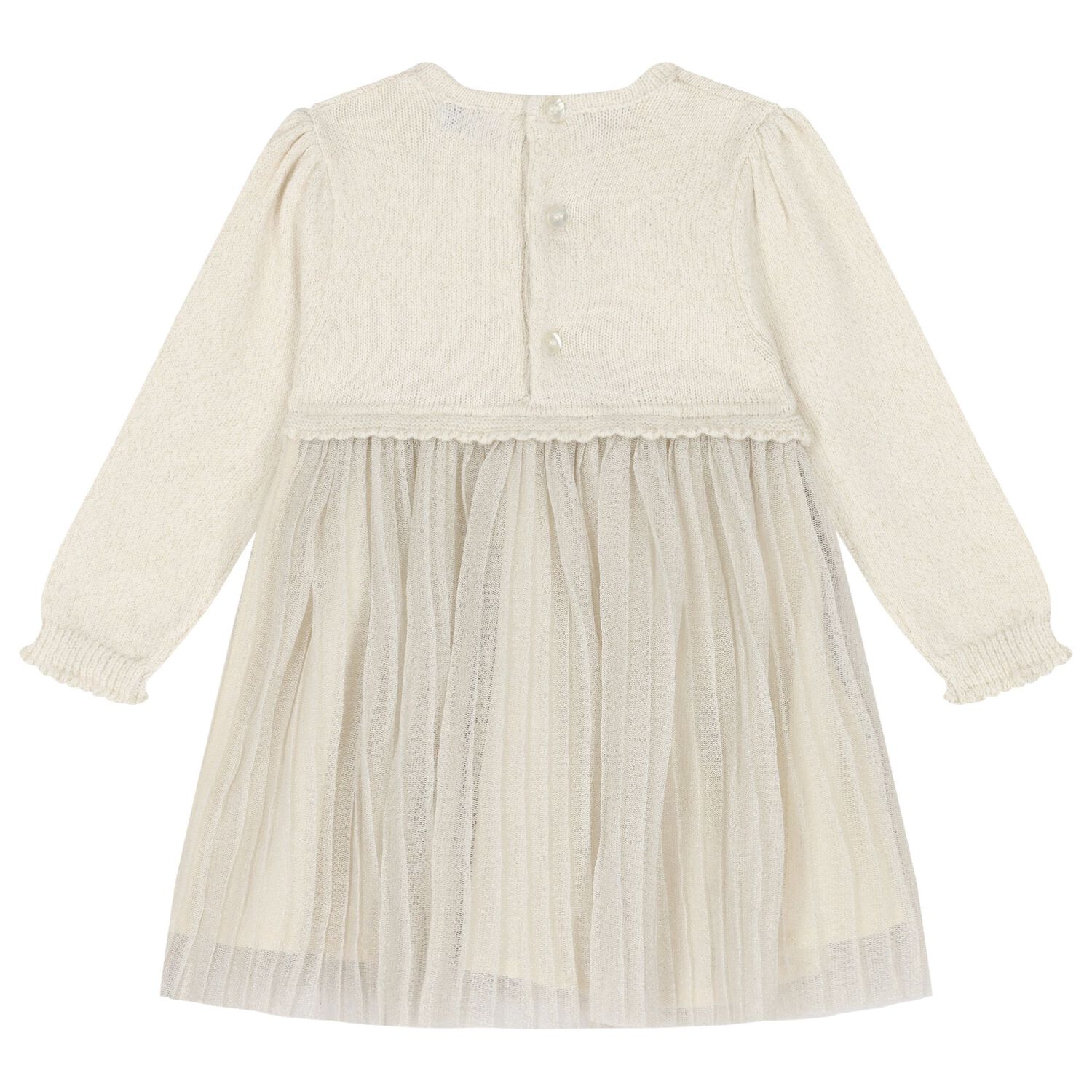 Younger Girls Ivory Pleated Tulle Dress, 2, hi-res image number null