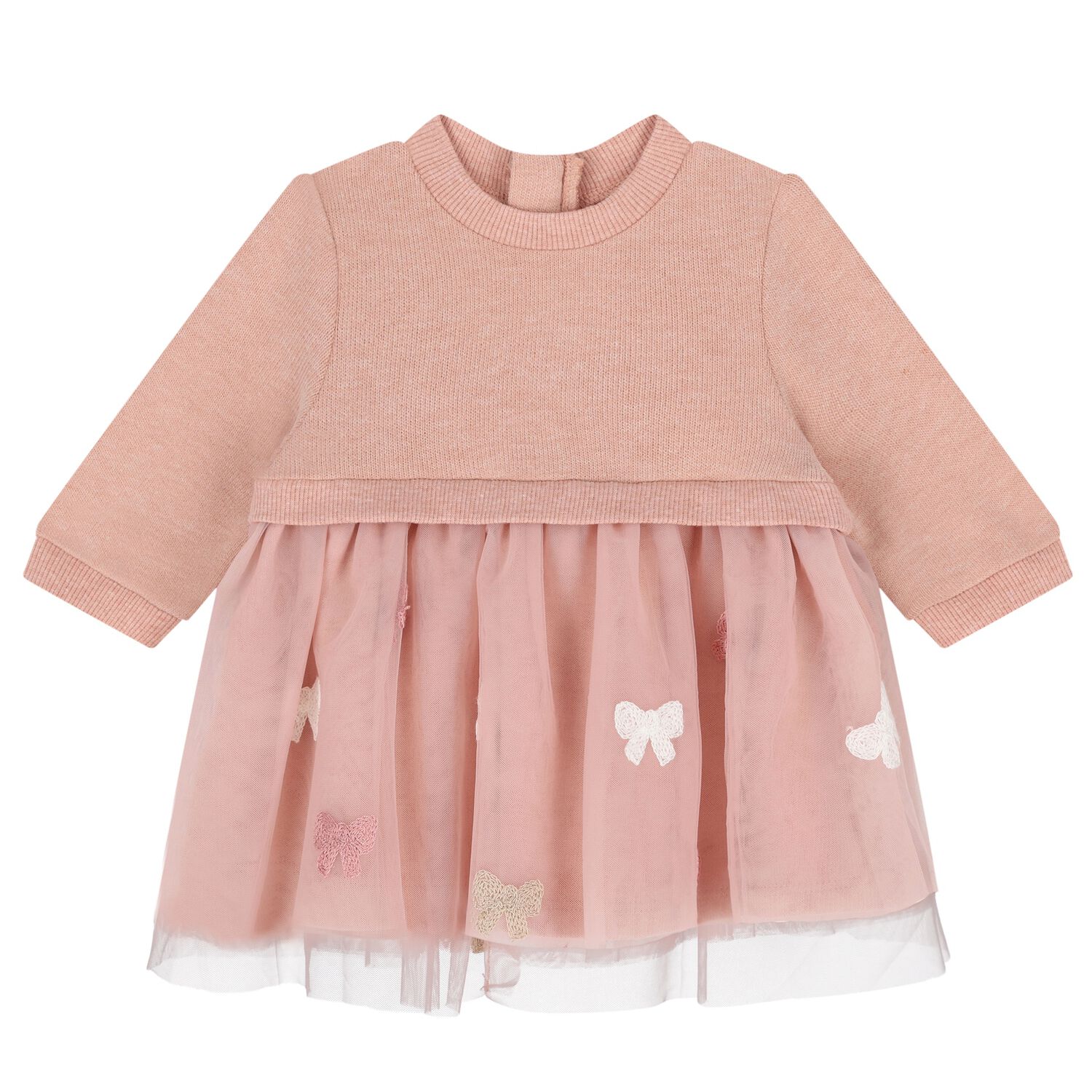 Baby Girls Pink Bow Tulle Dress, 1, hi-res